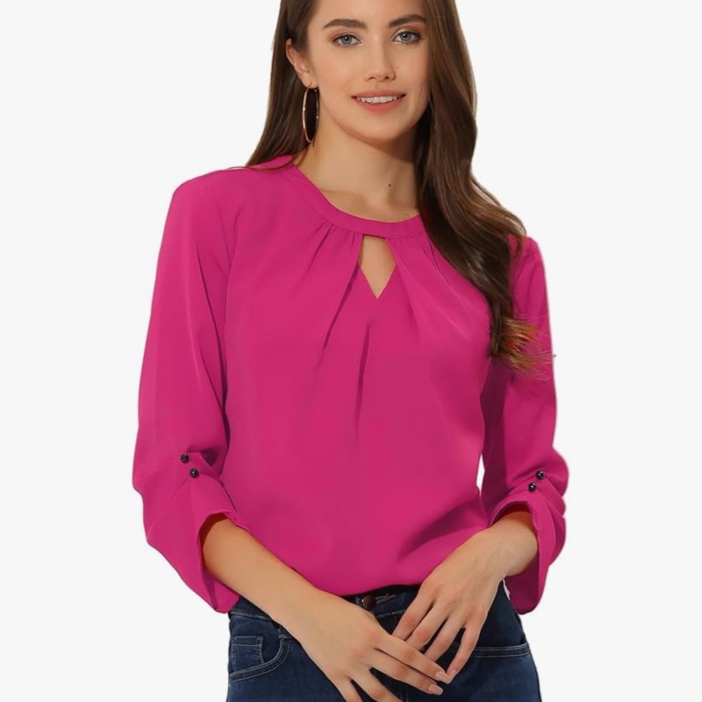 NWT Allegra K Fuchsia Keyhole Blouse -Size Medium